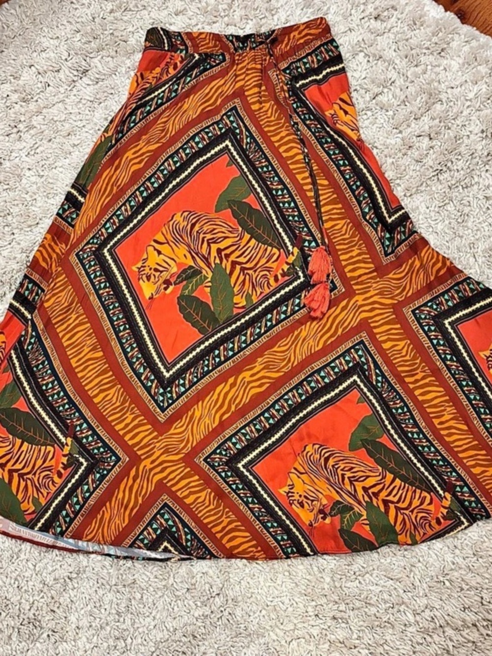 Farm Rio Tiger Print Skirt in Orange Size Small